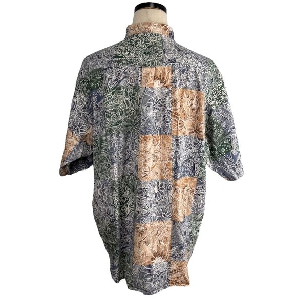 Vintage Nautica XL 90s Floral Patchwork Shirt Short Sleeve Cotton - Picture 3 of 8